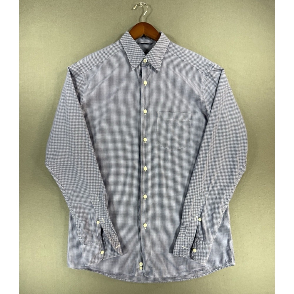 Ermenegildo Zegna Mens Long Sleeve Button Shirt Size M Blue White Gingham Pocket